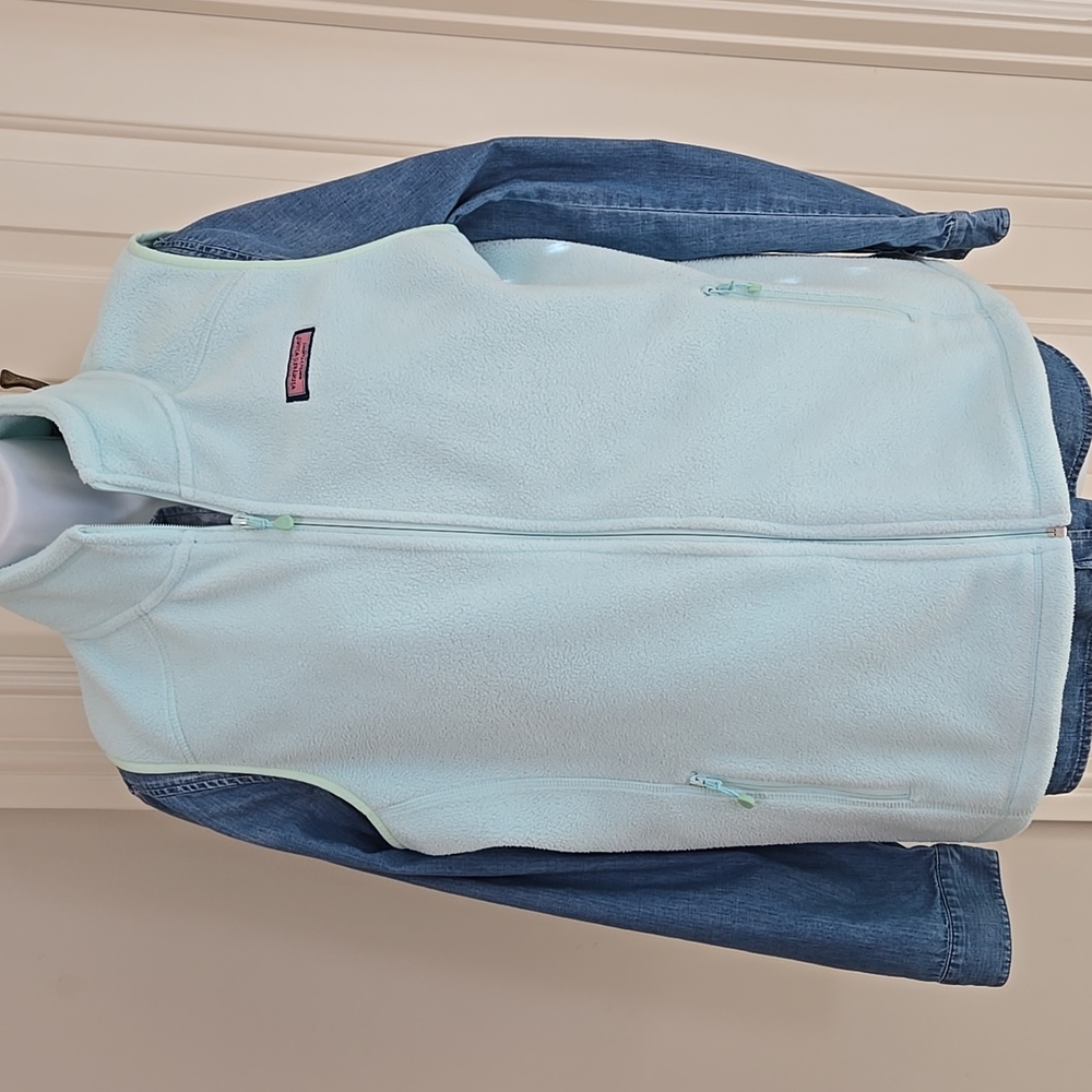 Vineyard Vines Zip Up Mint Green Fleece Vest Whale Logo Size XL
